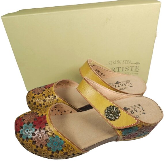 NIB L'ARTISTE Spikey Mary Jane Clogs Slip On Yellow Multi Floral EU 35 - US 5 - Picture 1 of 10